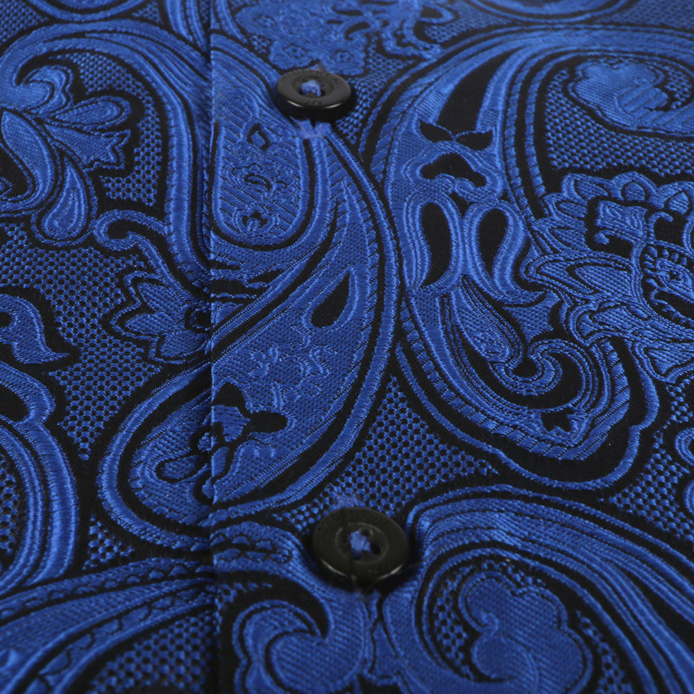 King Classic - Royal Blue Long Sleeve Jacquard Woven Men's Shirt