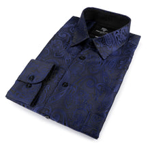 King Classic - Navy Long Sleeve Jacquard Woven Men's Shirt