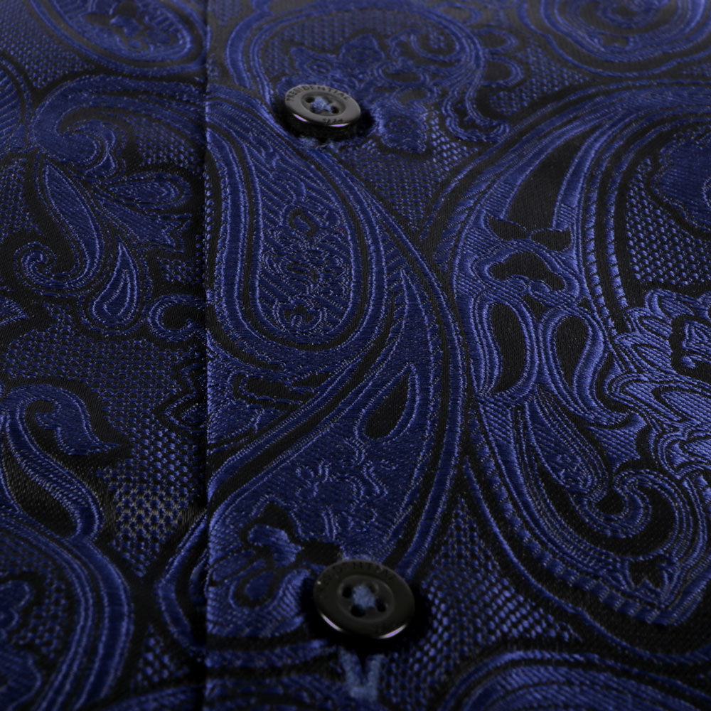 King Classic - Navy Long Sleeve Jacquard Woven Men's Shirt