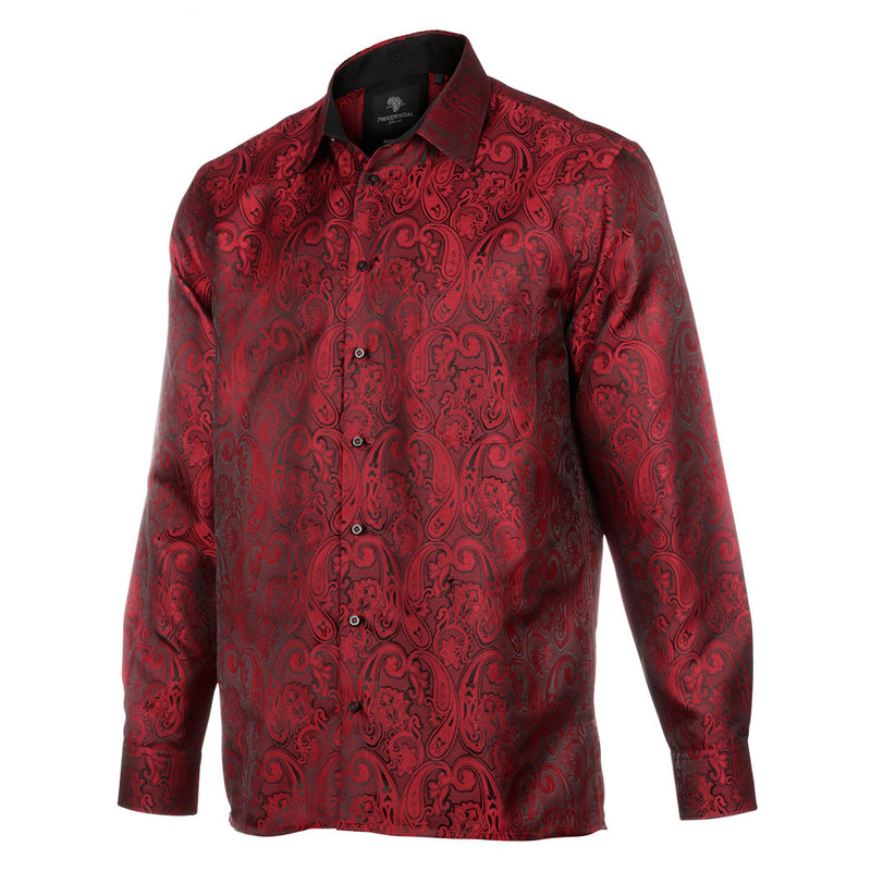 King Classic - Red Long Sleeve Jacquard Woven Men's Shirt