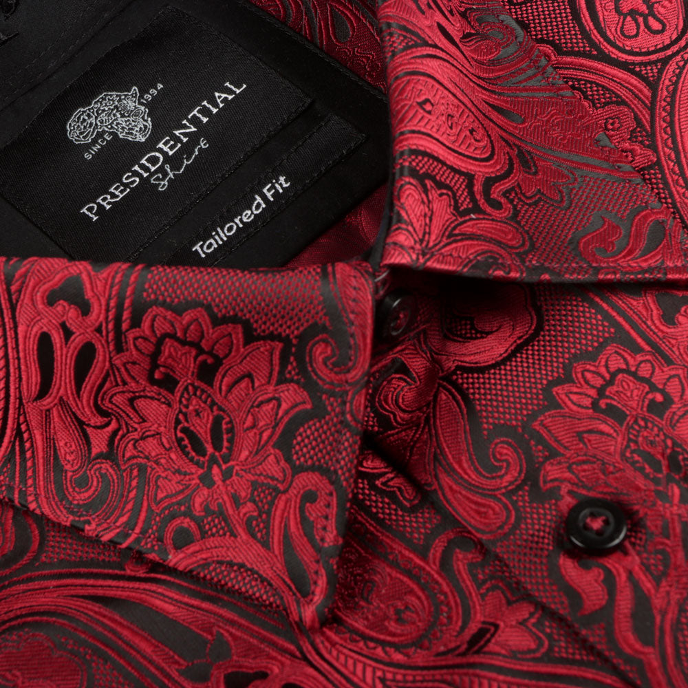 King Classic - Red Long Sleeve Jacquard Woven Men's Shirt