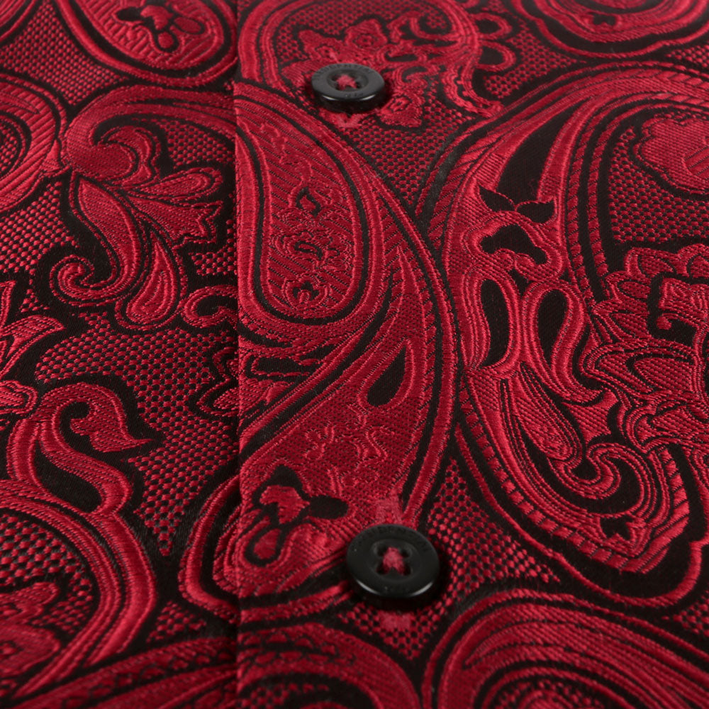 King Classic - Red Long Sleeve Jacquard Woven Men's Shirt