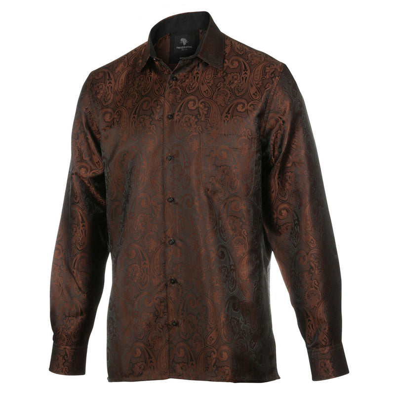 King Classic - Brown Long Sleeve Jacquard Woven Men's Shirt