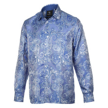 Paisley Flower - Blue Long Sleeve Jacquard Woven Men's Shirt