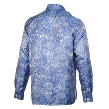 Paisley Flower - Blue Long Sleeve Jacquard Woven Men's Shirt