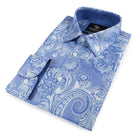 Paisley Flower - Blue Long Sleeve Jacquard Woven Men's Shirt