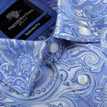 Paisley Flower - Blue Long Sleeve Jacquard Woven Men's Shirt