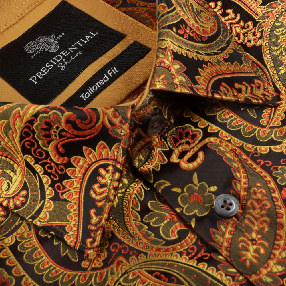 Persian Pickles - Gold Long Sleeve Jacquard Woven Men's Shirt