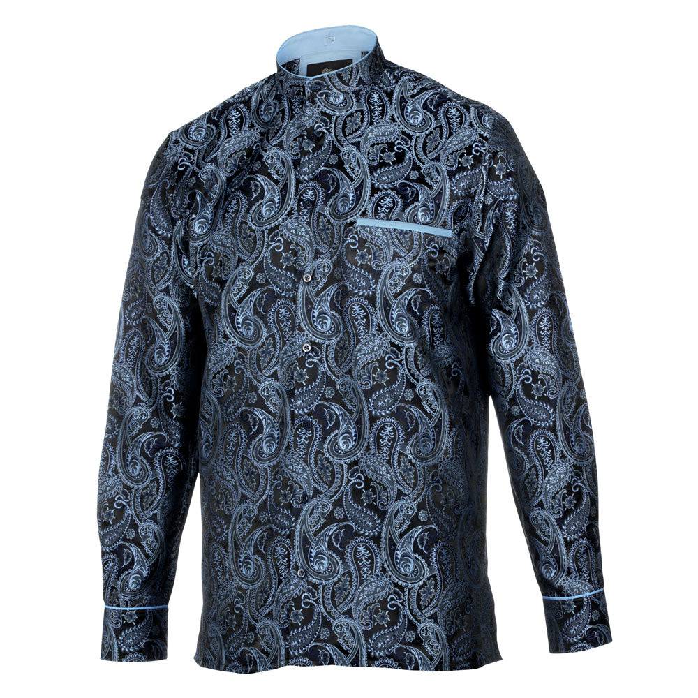 African Paisely - Navy Long Sleeve Jacquard Woven Men's Shirt