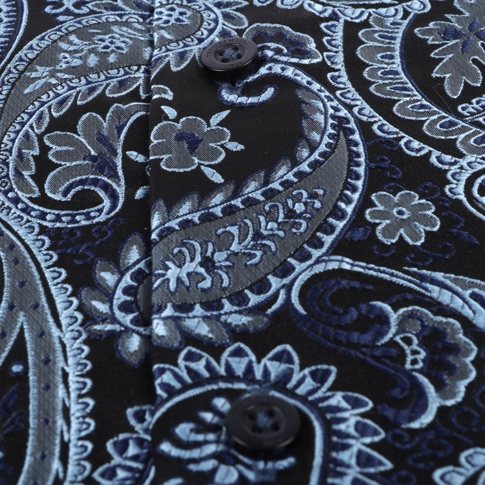 African Paisely - Navy Long Sleeve Jacquard Woven Men's Shirt