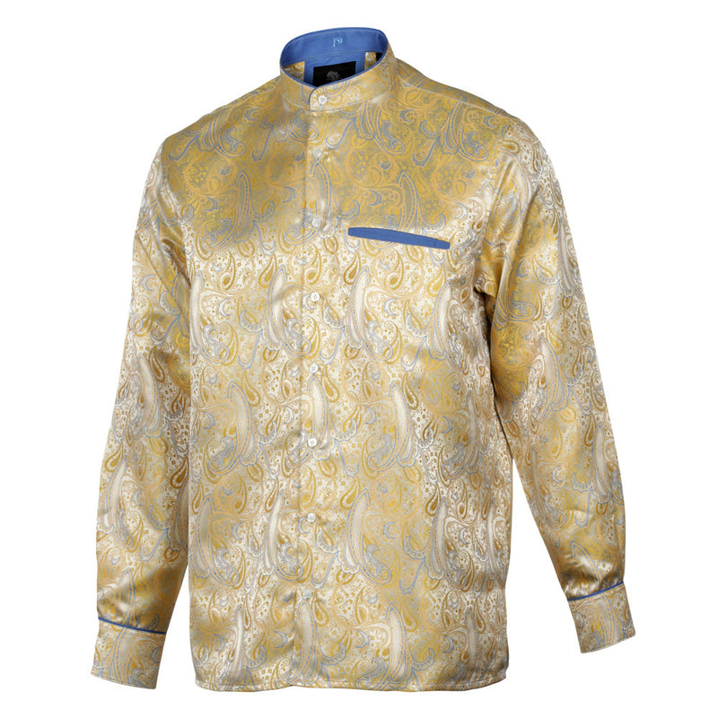 African Paisely - Gold Long Sleeve Jacquard Woven Men's Shirt