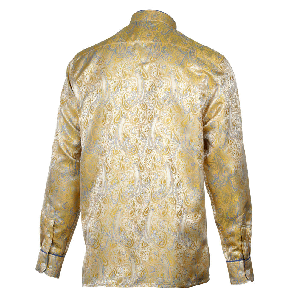 African Paisely - Gold Long Sleeve Jacquard Woven Men's Shirt