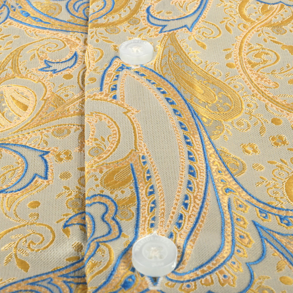 African Paisely - Gold Long Sleeve Jacquard Woven Men's Shirt