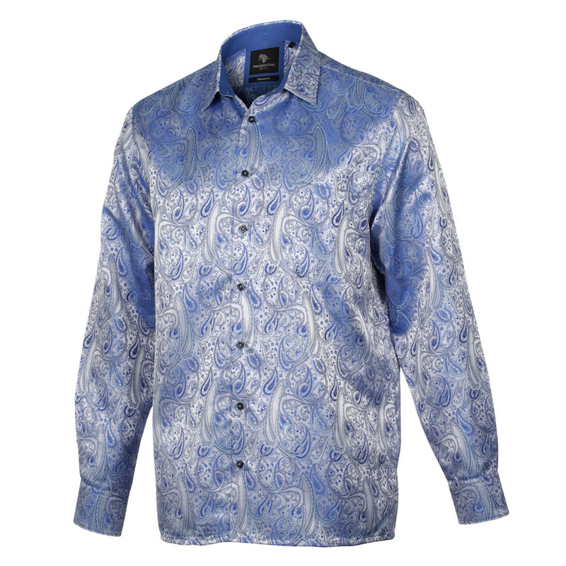 African Paisely - Blue Long Sleeve Jacquard Woven Men's Shirt