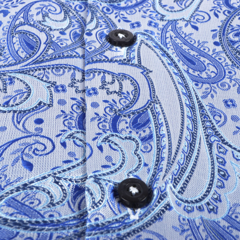 African Paisely - Blue Long Sleeve Jacquard Woven Men's Shirt