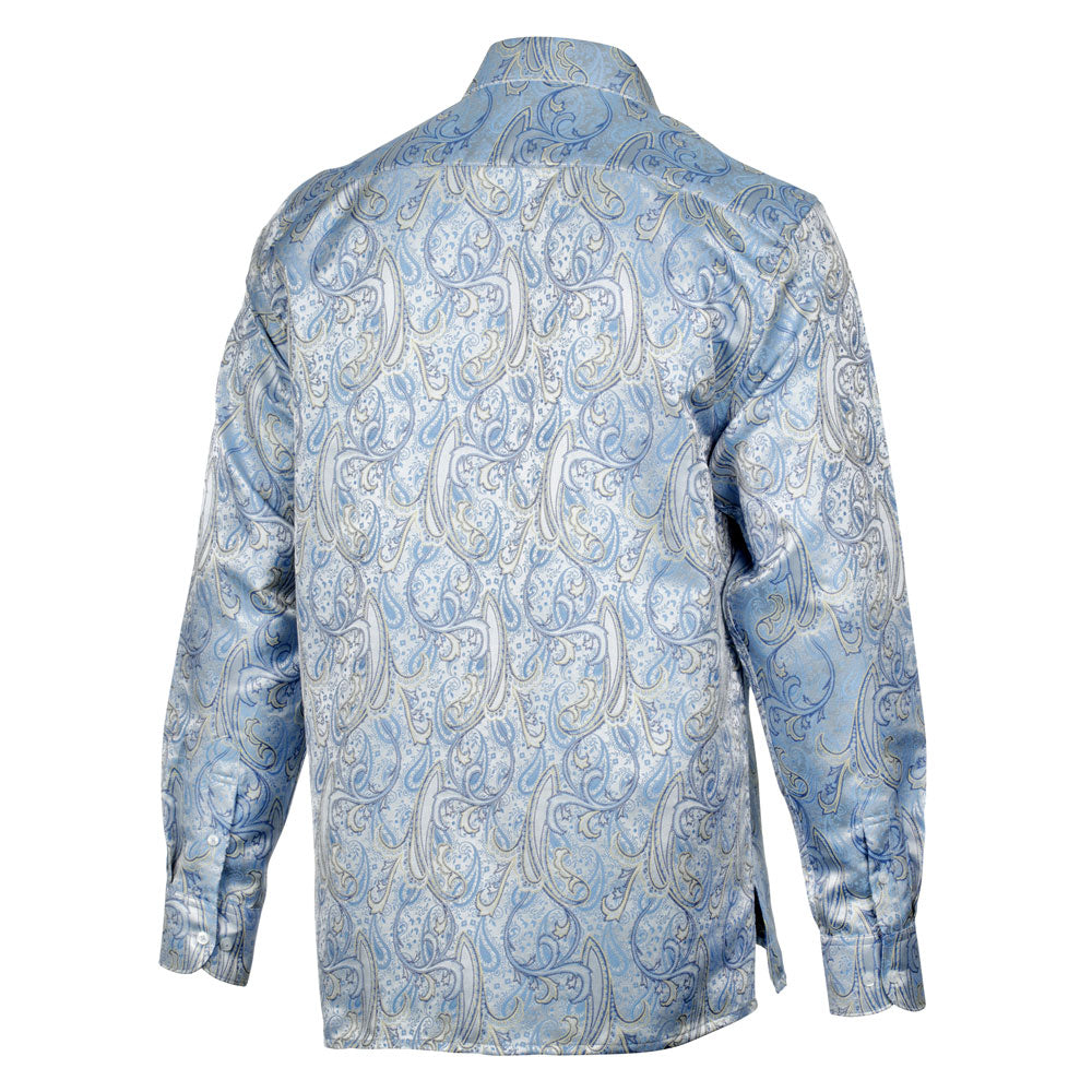 African Paisely - Light Blue Long Sleeve Jacquard Woven Men's Shirt