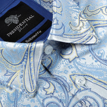 African Paisely - Light Blue Long Sleeve Jacquard Woven Men's Shirt