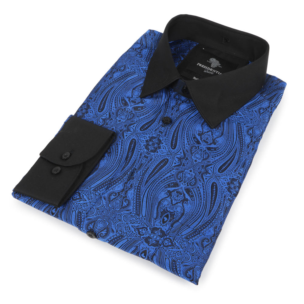Royal Prince - Blue Long Sleeve Jacquard Woven Men's Shirt