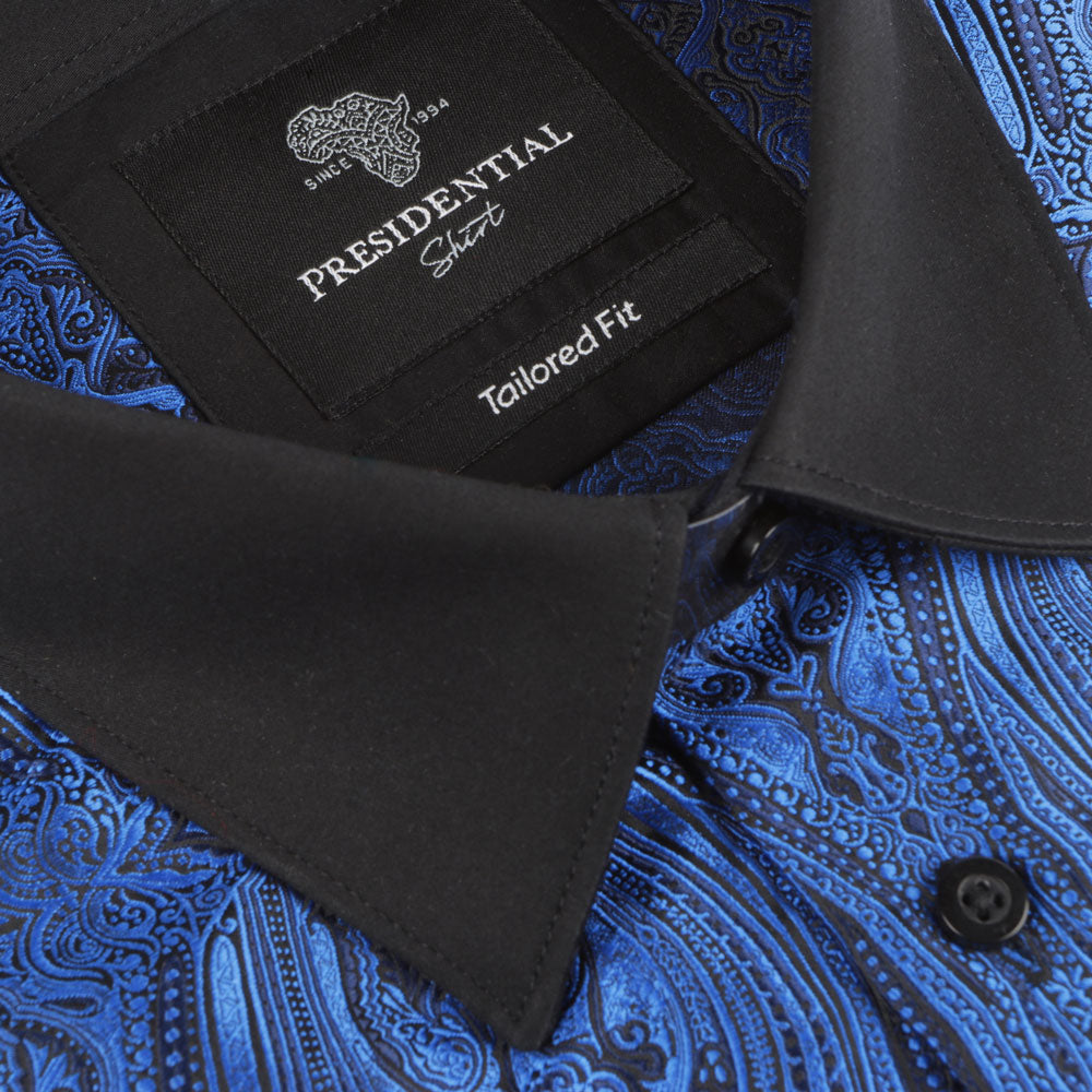 Royal Prince - Blue Long Sleeve Jacquard Woven Men's Shirt