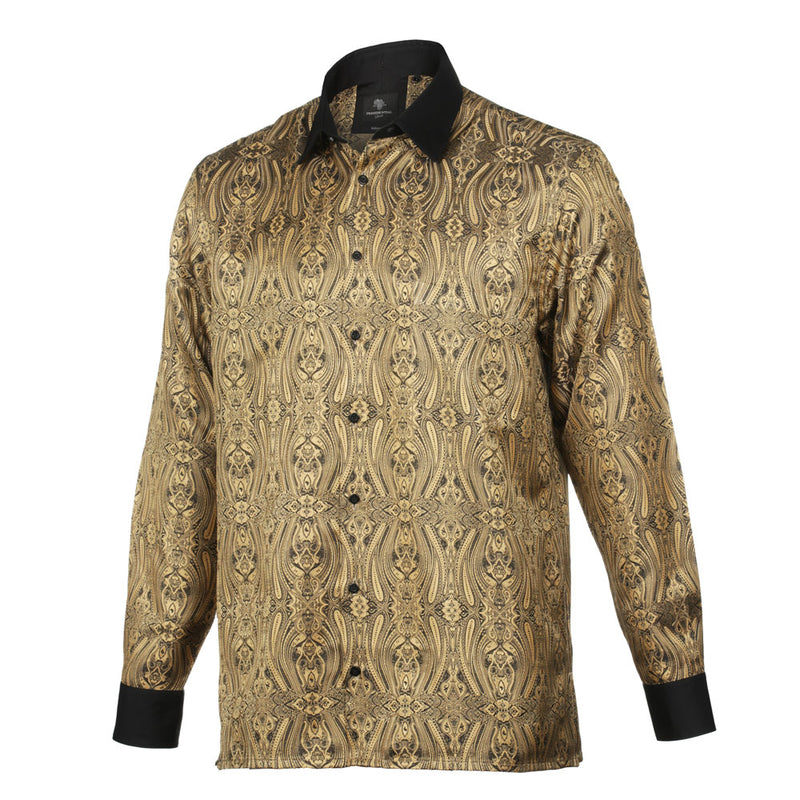 Royal Prince - Gold Black Long Sleeve Jacquard Woven Men's Shirt