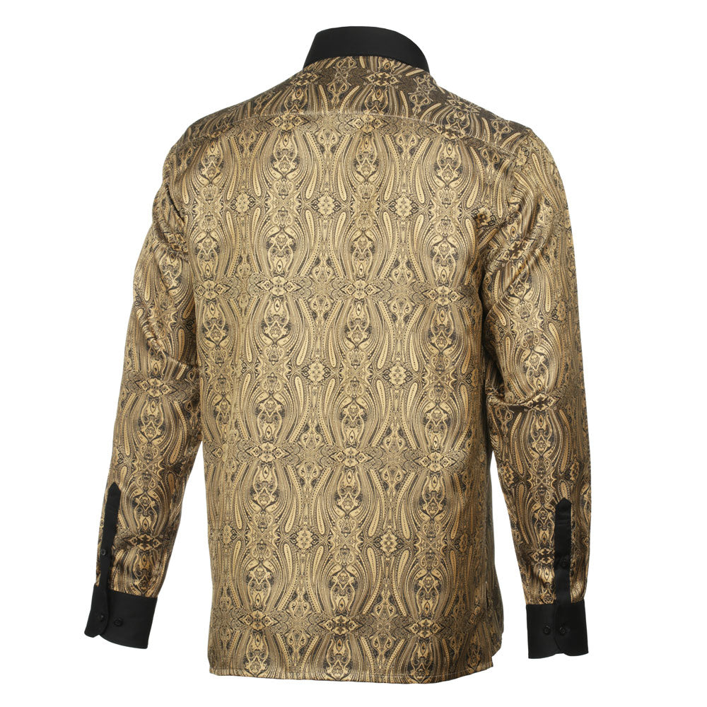 Royal Prince - Gold Black Long Sleeve Jacquard Woven Men's Shirt