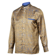 Royal Prince - Gold Blue Long Sleeve Jacquard Woven Men's Shirt