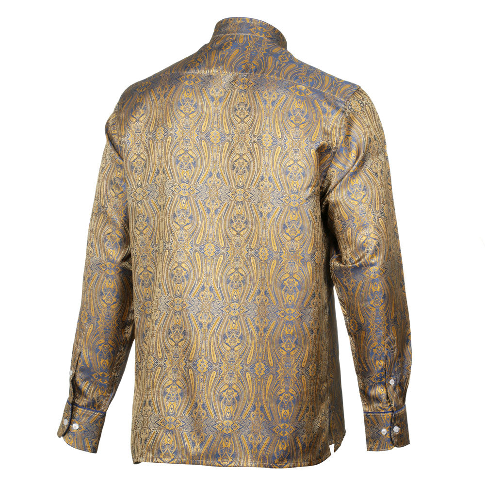 Royal Prince - Gold Blue Long Sleeve Jacquard Woven Men's Shirt