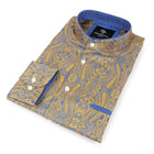 Royal Prince - Gold Blue Long Sleeve Jacquard Woven Men's Shirt