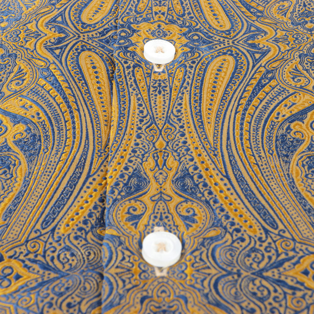 Royal Prince - Gold Blue Long Sleeve Jacquard Woven Men's Shirt