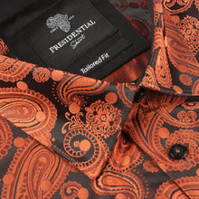 Dotted Paisley - Burnt Orange Long Sleeve Jacquard Woven Men's Shirt