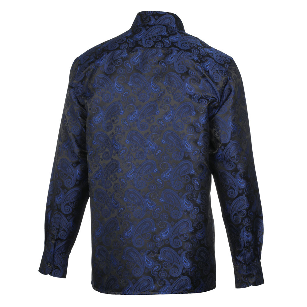 Dotted Paisley - Navy blue Long Sleeve Jacquard Woven Men's Shirt