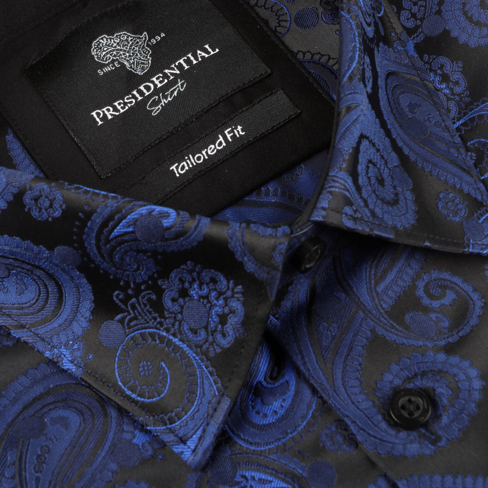 Dotted Paisley - Navy blue Long Sleeve Jacquard Woven Men's Shirt