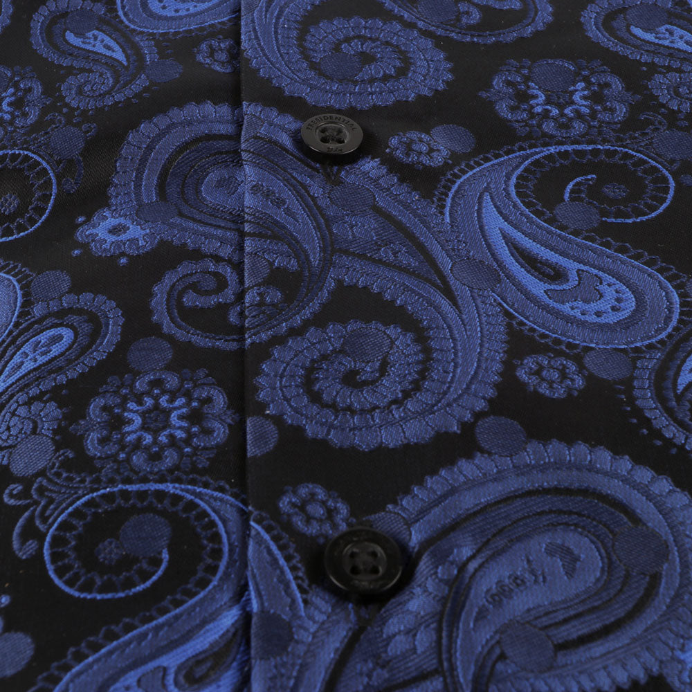 Dotted Paisley - Navy blue Long Sleeve Jacquard Woven Men's Shirt