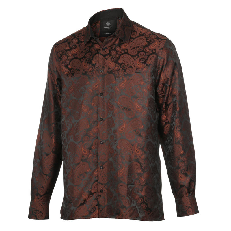Dotted Paisley - Brown Long Sleeve Jacquard Woven Men's Shirt