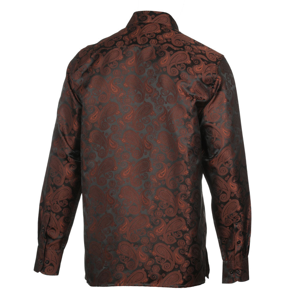 Dotted Paisley - Brown Long Sleeve Jacquard Woven Men's Shirt