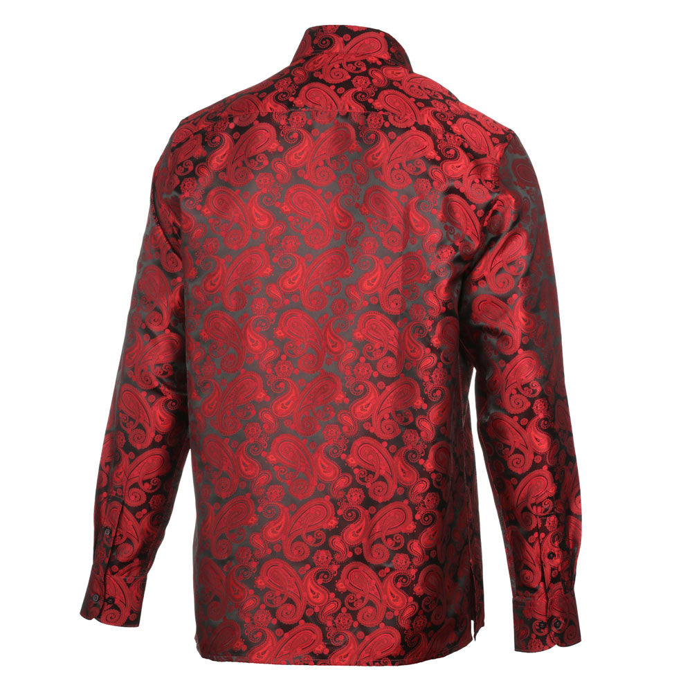 Dotted Paisley - Red Long Sleeve Jacquard Woven Men's Shirt