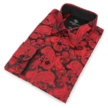 Dotted Paisley - Red Long Sleeve Jacquard Woven Men's Shirt