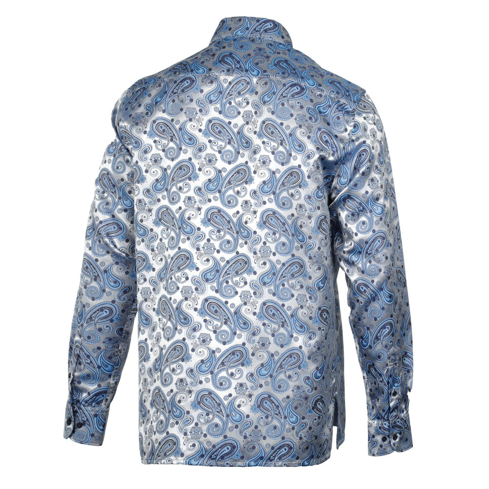 Dotted Paisley - Royal Blue Long Sleeve Jacquard Woven Men's Shirt