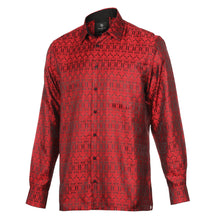 African Shield - Red Men's Jacquard Satin Luxury Formal Shirt