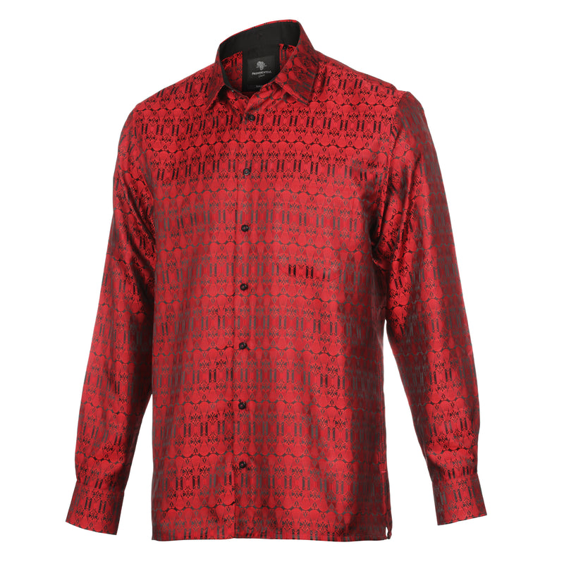 African Shield - Red Men's Jacquard Satin Luxury Formal Shirt