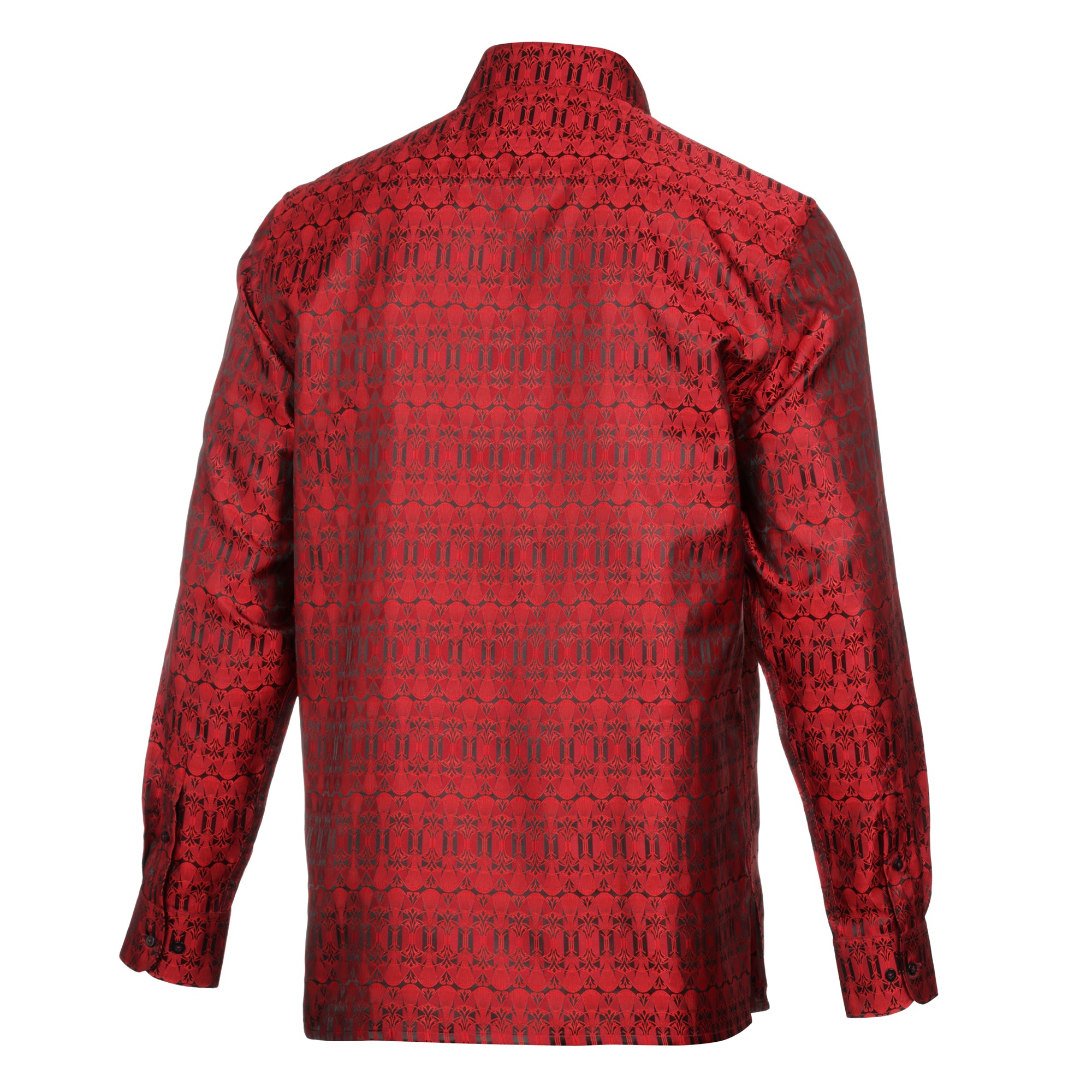 African Shield - Red Men's Jacquard Satin Luxury Formal Shirt