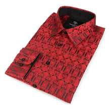 African Shield - Red Men's Jacquard Satin Luxury Formal Shirt