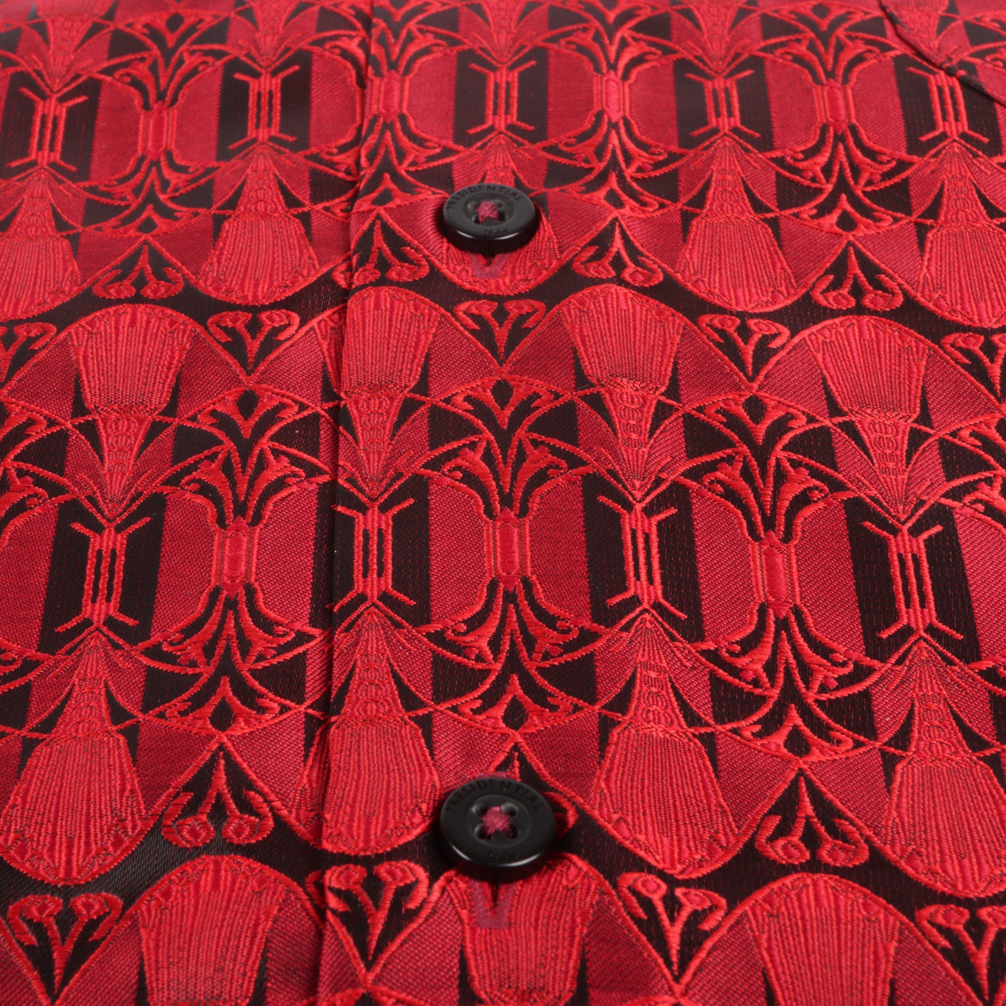 African Shield - Red Men's Jacquard Satin Luxury Formal Shirt