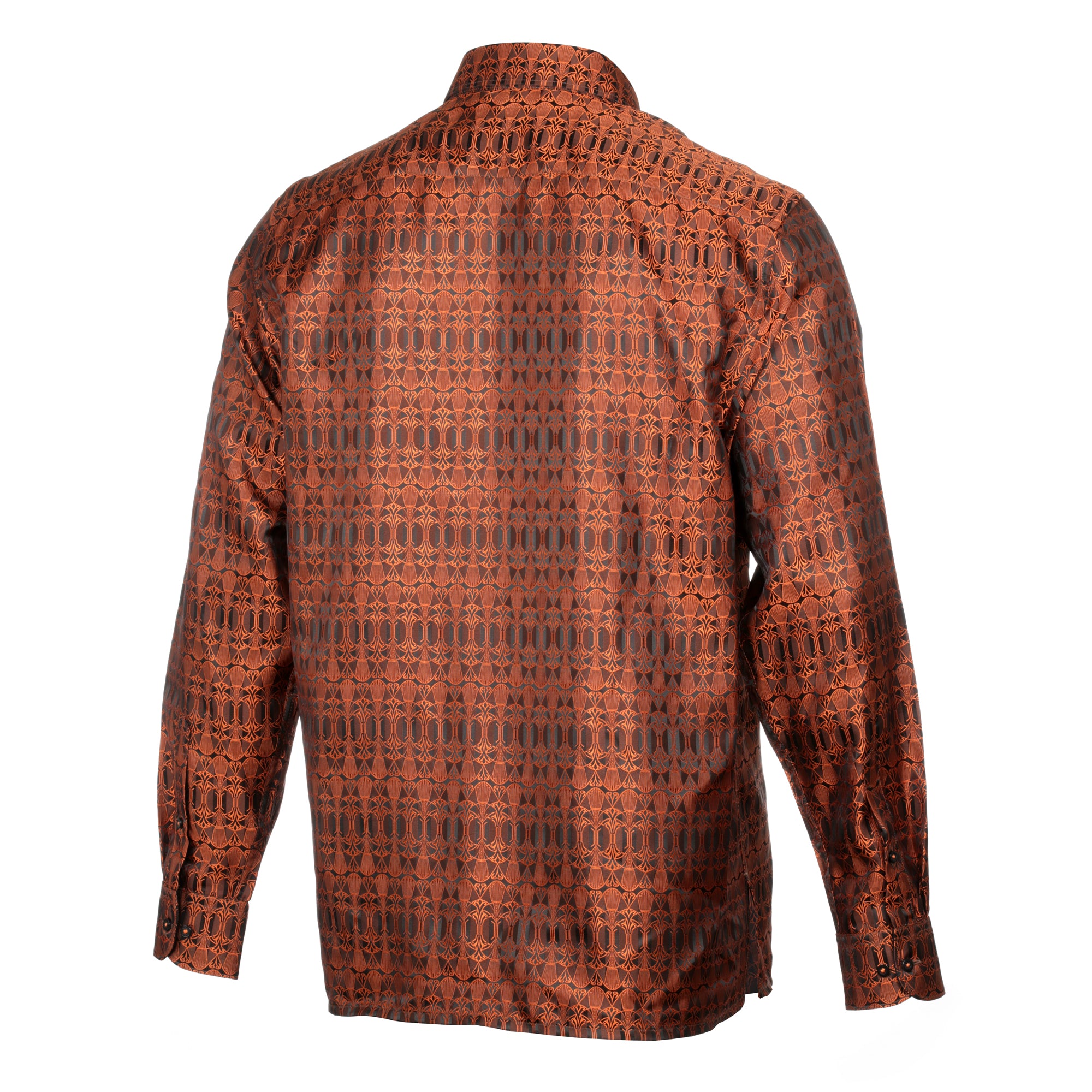 African Shield - Burnt Orange Men's Jacquard Satin Luxury Formal Shirt