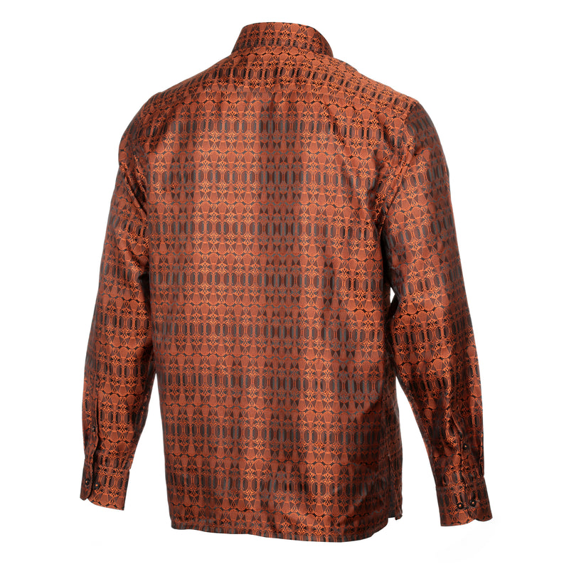 African Shield - Burnt Orange Men's Jacquard Satin Luxury Formal Shirt