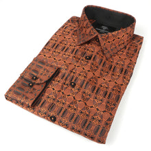 African Shield - Burnt Orange Men's Jacquard Satin Luxury Formal Shirt