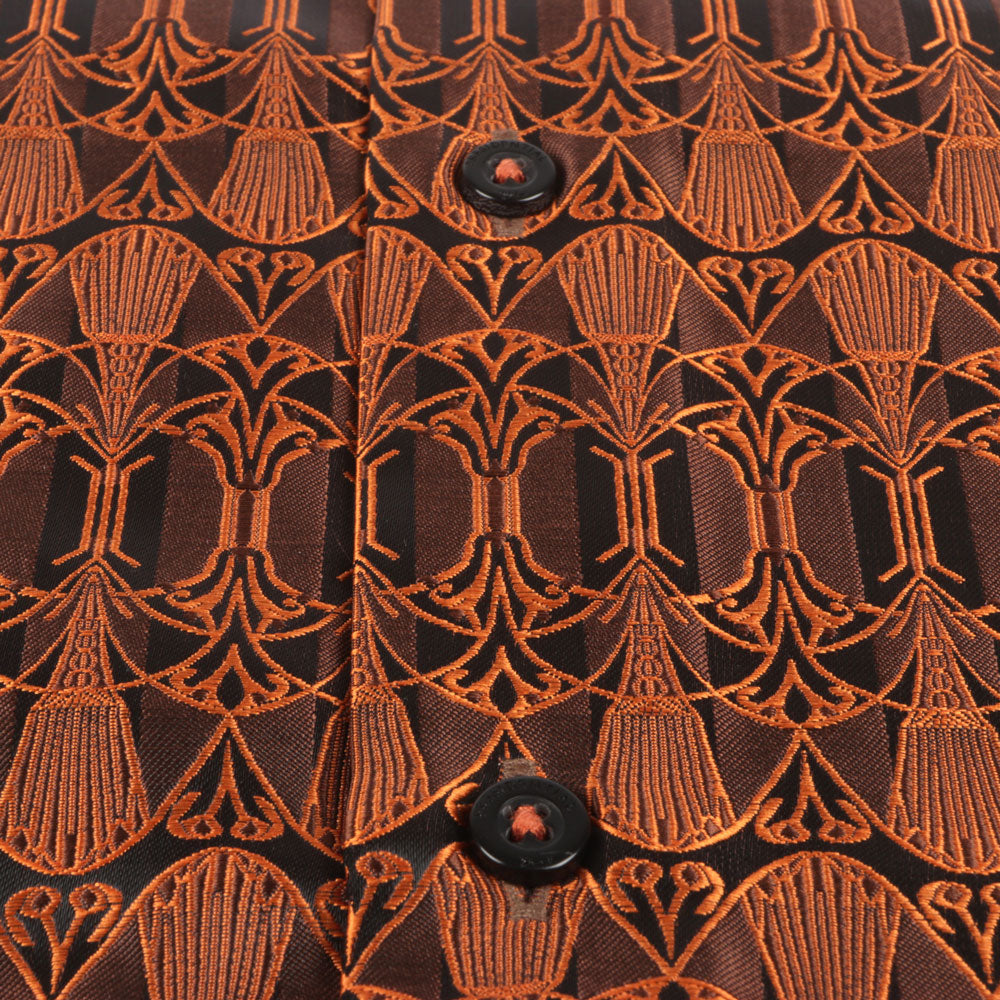 African Shield - Burnt Orange Men's Jacquard Satin Luxury Formal Shirt