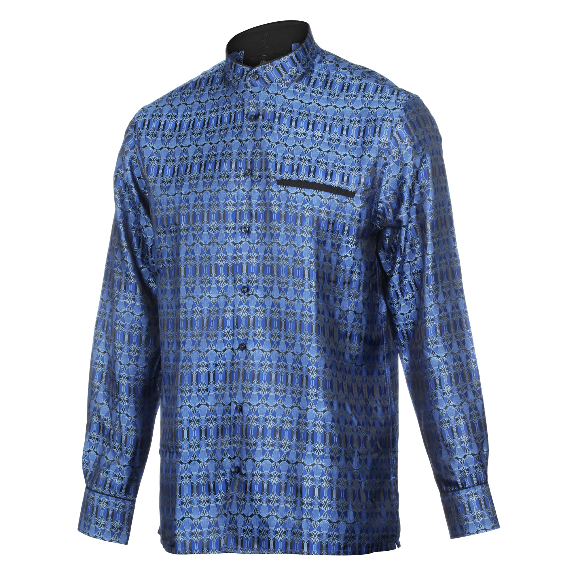 African Shield - Royal Blue Men's Jacquard Satin Luxury Formal Shirt
