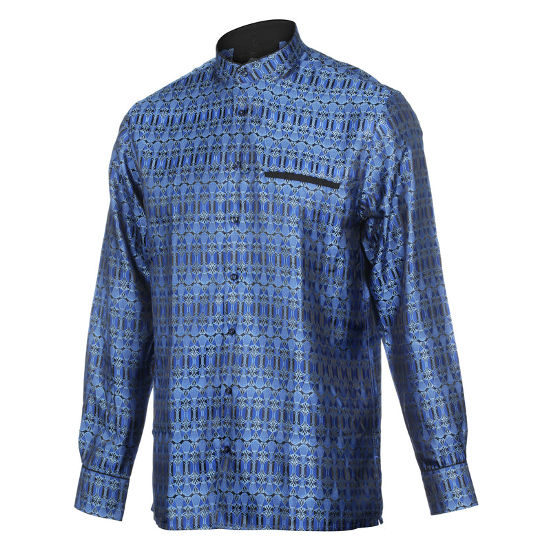 African Shield - Royal Blue Men's Jacquard Satin Luxury Formal Shirt