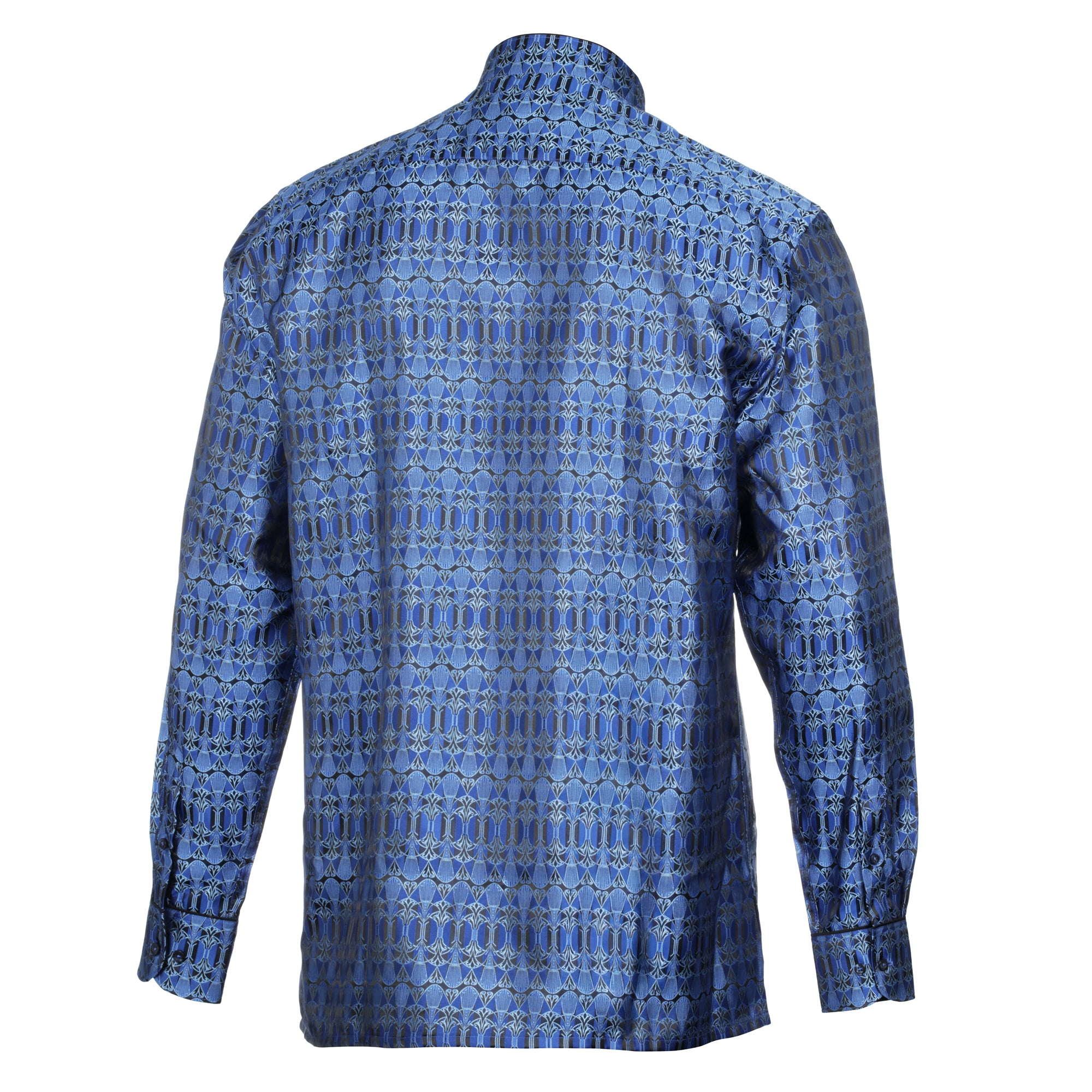African Shield - Royal Blue Men's Jacquard Satin Luxury Formal Shirt